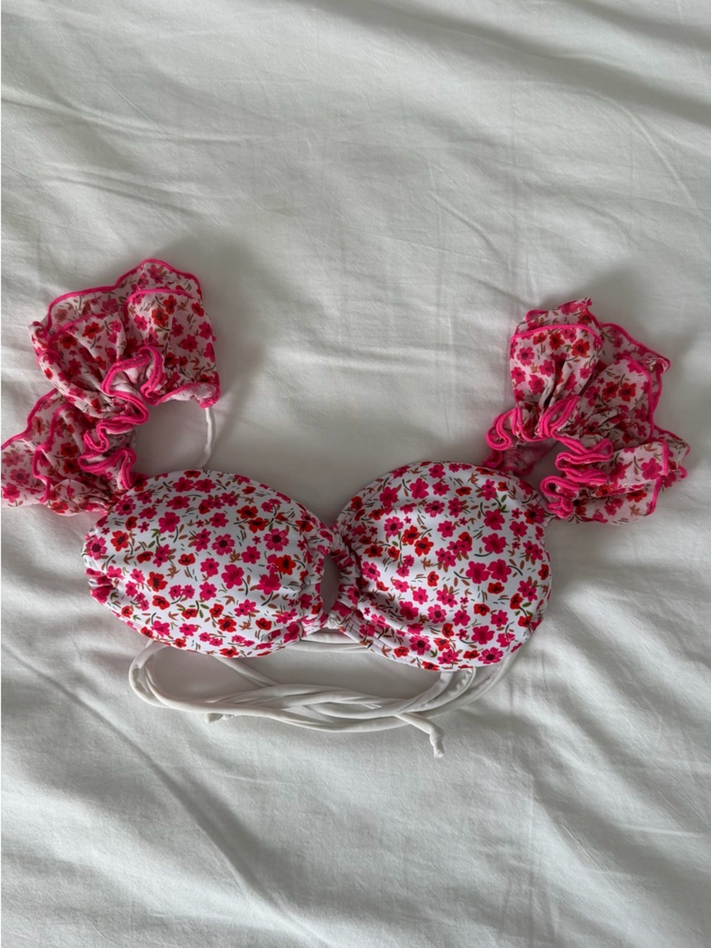 Pink Floral Ruffled Bikini Top